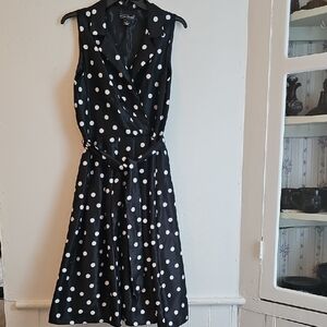 Jessica Howard Black and White Polka Dot Sleeveless Midi Dress